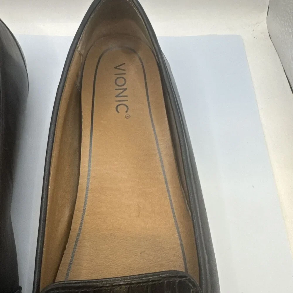 Vionic Savannah Snake Pointed Ballet Flats Black Leath w/Snakeskin Women's Sz 10